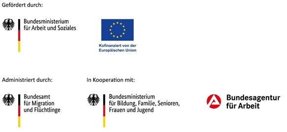 Logos des BMAS, ESF, BAMF, BMBFSFJ und der Bundesagentur für Arbeit